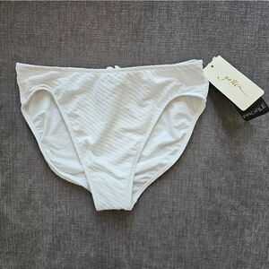 GOTTEX Tutti Frutti White high waisted rib Shirred Bikini Bottom swimsuit sz 10